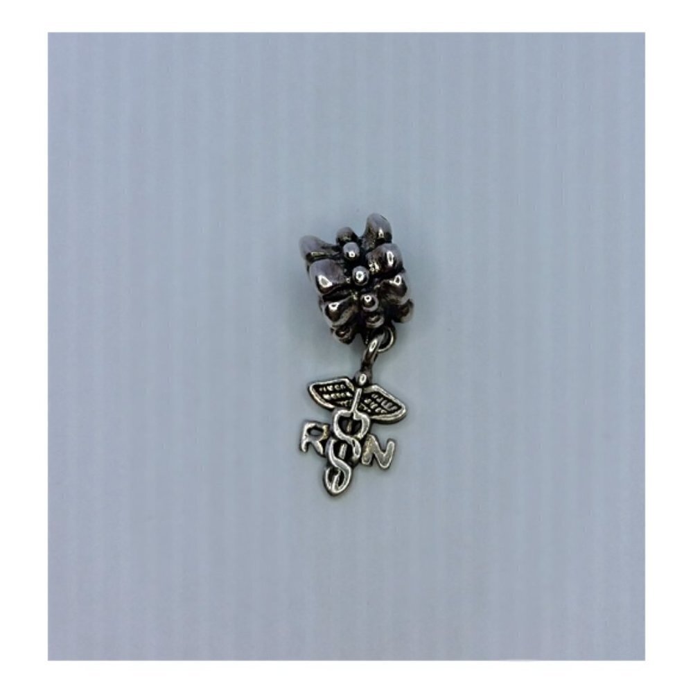 Sterling Silver Registered Nurse RN Logo Symbol Dangle European Bead Charm